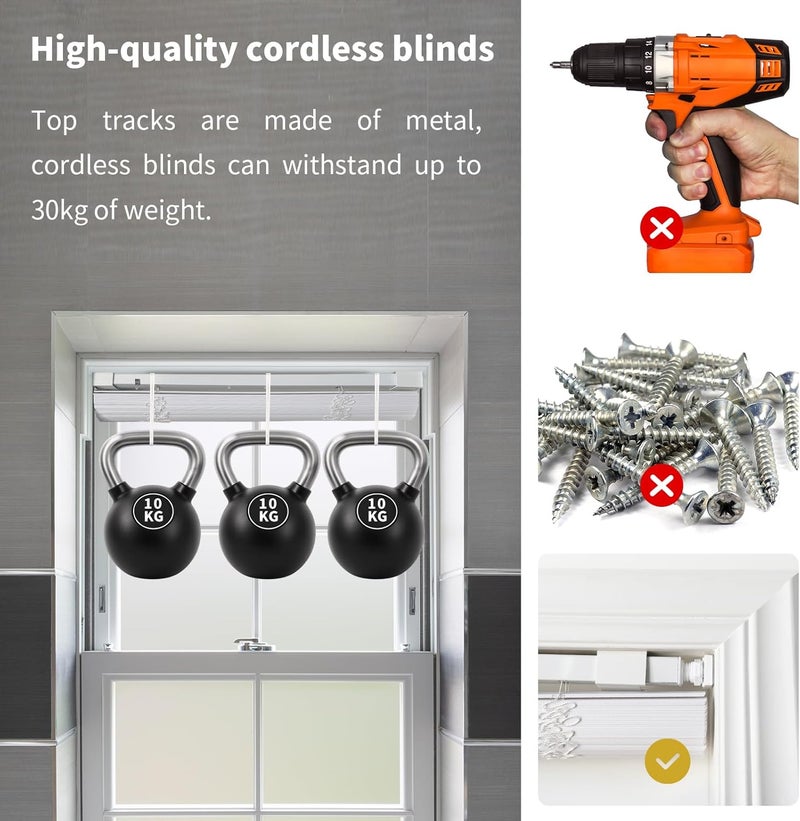 AURILOFT No Tools No Drill Cordless Mini Blinds 32" Wx 48" H, 1" L-Shaped Blades, Horizontal Vinyl Blinds for Indoor Windows, White - Image 4